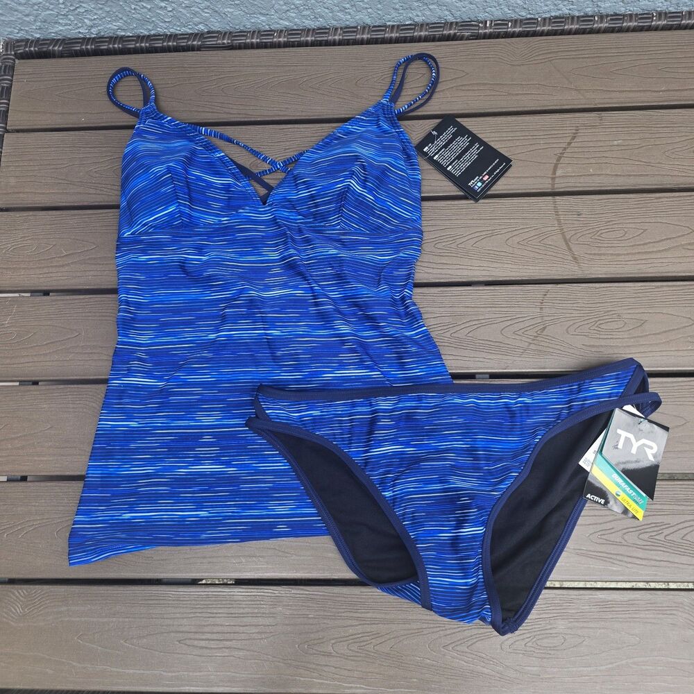 TYR Women's Durafast Blue Cyprus Brooke Tank (L) & Kaya Bikini (XL) NEW